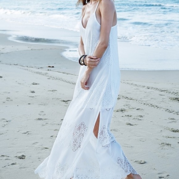 New White Lace Slit Beach Boho Maxi Dress S M L - Picture 2 of 5